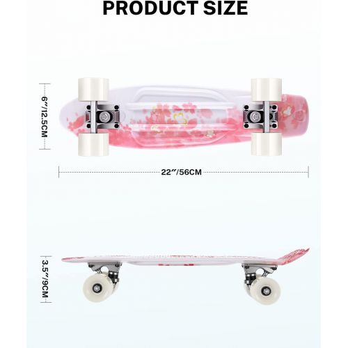  Gonex 22 Inch Skateboard for Girls Boys Kids Beginners, Mini Cruiser Skateboard Plastic Skateboard Complete for Teens Youths