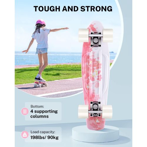  Gonex 22 Inch Skateboard for Girls Boys Kids Beginners, Mini Cruiser Skateboard Plastic Skateboard Complete for Teens Youths