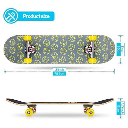  Gonex Standard Skateboard for Kids Teens Adults Beginners, 31 x 8 Inch Double Kick Concave Complete Skate Board for Boys Girls with 9 Layer Maple Deck