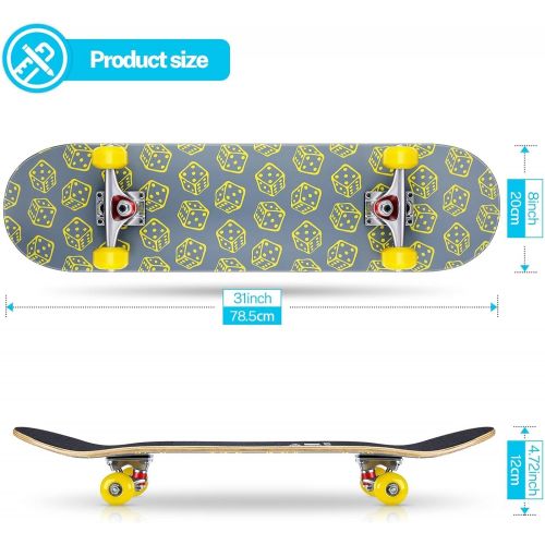  Gonex Standard Skateboard for Kids Teens Adults Beginners, 31 x 8 Inch Double Kick Concave Complete Skate Board for Boys Girls with 9 Layer Maple Deck