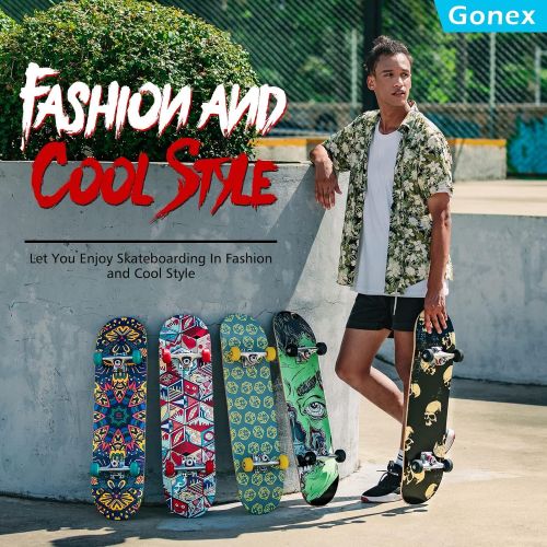  Gonex Standard Skateboard for Kids Teens Adults Beginners, 31 x 8 Inch Double Kick Concave Complete Skate Board for Boys Girls with 9 Layer Maple Deck