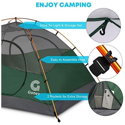  Gonex Lightweight 2/4 Person Camping Tent, Waterproof Backpacking Tent, Double Layer Dome Tent with Aluminum Poles, Easy Set-Up