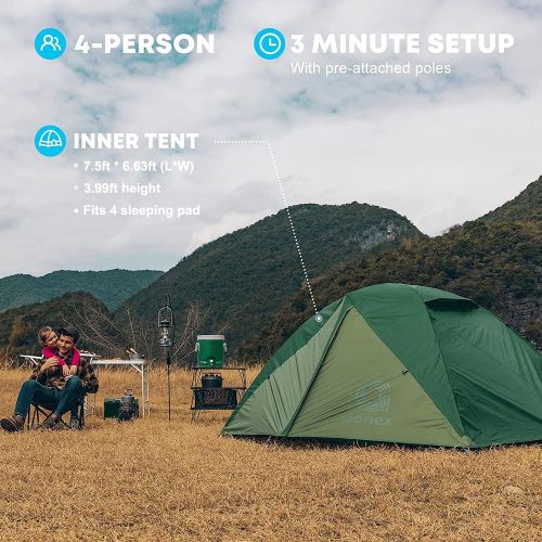  Gonex Lightweight 2/4 Person Camping Tent, Waterproof Backpacking Tent, Double Layer Dome Tent with Aluminum Poles, Easy Set-Up