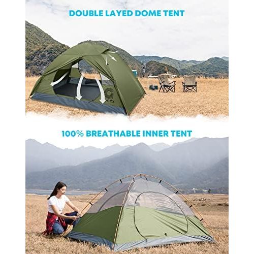  Gonex Lightweight 2/4 Person Camping Tent, Waterproof Backpacking Tent, Double Layer Dome Tent with Aluminum Poles, Easy Set-Up