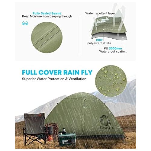  Gonex Lightweight 2/4 Person Camping Tent, Waterproof Backpacking Tent, Double Layer Dome Tent with Aluminum Poles, Easy Set-Up