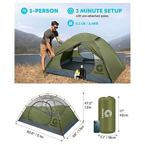  Gonex Lightweight 2/4 Person Camping Tent, Waterproof Backpacking Tent, Double Layer Dome Tent with Aluminum Poles, Easy Set-Up