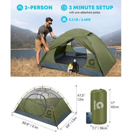  Gonex Lightweight 2/4 Person Camping Tent, Waterproof Backpacking Tent, Double Layer Dome Tent with Aluminum Poles, Easy Set-Up