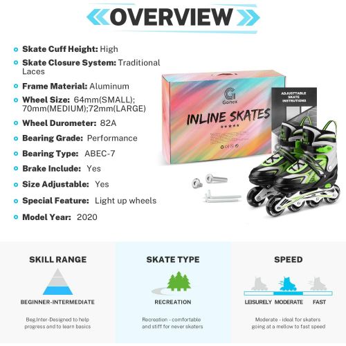  [아마존베스트]Gonex Inline Skates for Girls Boys Kids, Adjustable Skates Outdoor Blades Inline Roller Skates for Teens Women with Light Up Wheels for Indoor Outdoor Backyard Skating