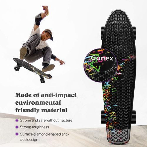  Gonex 22 Inch Skateboard for Girls Boys Kids Beginners, Mini Cruiser Skateboard Plastic Skateboard Complete for Teens Youths