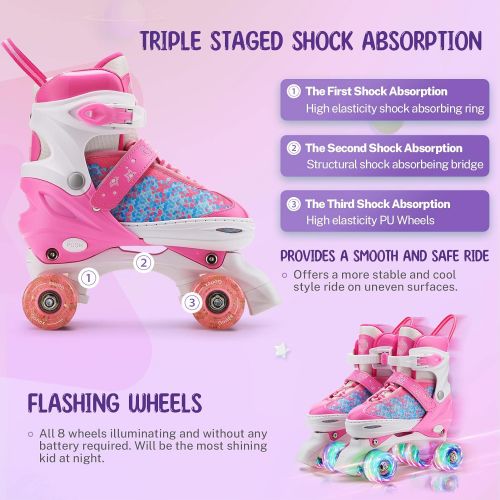  Gonex Roller Skates for Girls Kids Boys Women with Light up Wheels and Adjustable Sizes for Indoor Outdoor