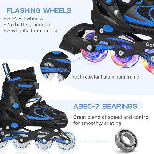  Gonex Adjustable Inline Skates for Kids and Adults - Roller Skates with Light Up Wheels, Outdoor Roller Blades Fun Illuminating for Boys and Girls Beginner