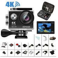 GooBang Doo 4K Action Camera, Bopower 60fps WIFI Sport Anti-Shake Waterproof Camera with 2.4G RF Remote, Full HD 2.0Display, 170 degree Ultra Wide Lens, 2Pcs 1050mah Batteries, Ton of Accessor