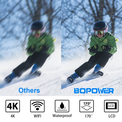  GooBang Doo 4K Action Camera, Bopower 60fps WIFI Sport Anti-Shake Waterproof Camera with 2.4G RF Remote, Full HD 2.0Display, 170 degree Ultra Wide Lens, 2Pcs 1050mah Batteries, Ton of Accessor