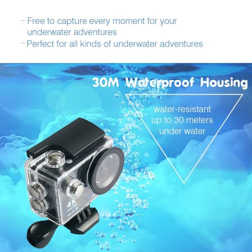  GooBang Doo 4K Action Camera, Bopower 60fps WIFI Sport Anti-Shake Waterproof Camera with 2.4G RF Remote, Full HD 2.0Display, 170 degree Ultra Wide Lens, 2Pcs 1050mah Batteries, Ton of Accessor