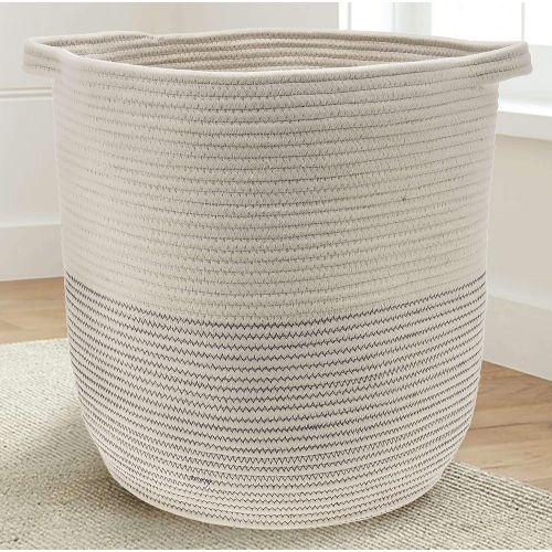  GooBloo Extra Large Woven Storage Baskets | 18 x 16 Decorative Blanket Basket, Use for Sofa Throws, Pillows, Towels, Toys or Nursery | Cotton Rope Organizer | Coiled Round White Laundry Ha