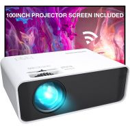 Projector, GooDee WiFi Mini Projector with Projector Screen, 7000L Synchronize Wireless Video Projector LED 1080p Full HD, Portable Home Movie Projector Support TV Stick/DVD/USB, i