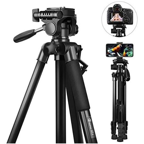  [아마존베스트]Stativ Kamera, GooFoto 148cm Leichtes Aluminium-Kamerastativ fuer DSLR Canon/Nikon/Sony, Handy Stativ fuer iPhone/Samsung/Huawei, Reisestativ mit Tragetasche und Telefonclip, Maximal