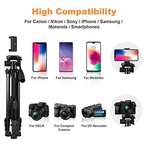  [아마존베스트]Stativ Kamera, GooFoto 148cm Leichtes Aluminium-Kamerastativ fuer DSLR Canon/Nikon/Sony, Handy Stativ fuer iPhone/Samsung/Huawei, Reisestativ mit Tragetasche und Telefonclip, Maximal