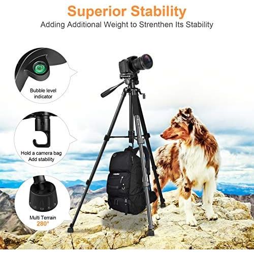  [아마존베스트]Stativ Kamera, GooFoto 148cm Leichtes Aluminium-Kamerastativ fuer DSLR Canon/Nikon/Sony, Handy Stativ fuer iPhone/Samsung/Huawei, Reisestativ mit Tragetasche und Telefonclip, Maximal