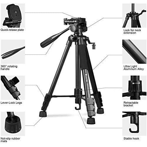  [아마존베스트]Stativ Kamera, GooFoto 148cm Leichtes Aluminium-Kamerastativ fuer DSLR Canon/Nikon/Sony, Handy Stativ fuer iPhone/Samsung/Huawei, Reisestativ mit Tragetasche und Telefonclip, Maximal