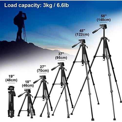  [아마존베스트]Stativ Kamera, GooFoto 148cm Leichtes Aluminium-Kamerastativ fuer DSLR Canon/Nikon/Sony, Handy Stativ fuer iPhone/Samsung/Huawei, Reisestativ mit Tragetasche und Telefonclip, Maximal