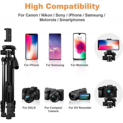  [아마존베스트]Stativ Kamera, GooFoto 148cm Leichtes Aluminium-Kamerastativ fuer DSLR Canon/Nikon/Sony, Handy Stativ fuer iPhone/Samsung/Huawei, Reisestativ mit Tragetasche und Telefonclip, Maximal