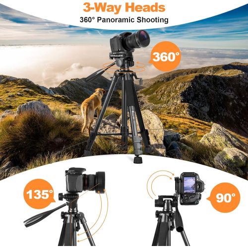  [아마존베스트]Stativ Kamera, GooFoto 148cm Leichtes Aluminium-Kamerastativ fuer DSLR Canon/Nikon/Sony, Handy Stativ fuer iPhone/Samsung/Huawei, Reisestativ mit Tragetasche und Telefonclip, Maximal