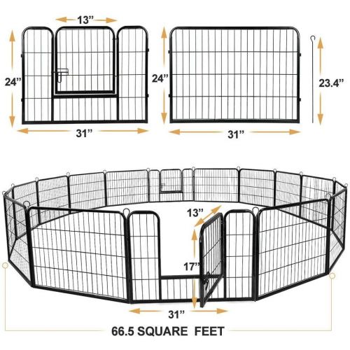  GooGGiG 24 Height 16 Panel Dog Pen Metal Fence Gate Portable Outdoor RV Play Yard | Heavy Duty Outside Pet Large Playpen Exercise | Indoor Puppy Kennel Cage Crate Enclosures |