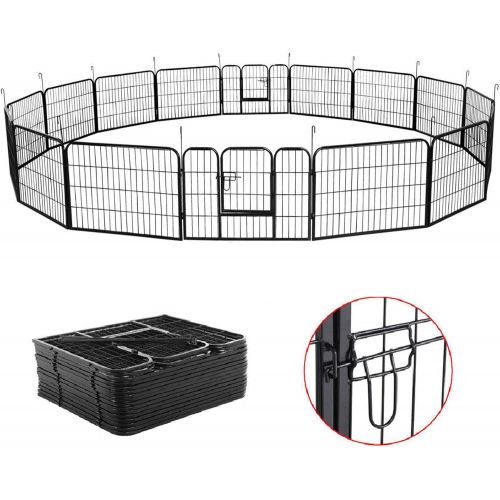  GooGGiG 24 Height 16 Panel Dog Pen Metal Fence Gate Portable Outdoor RV Play Yard | Heavy Duty Outside Pet Large Playpen Exercise | Indoor Puppy Kennel Cage Crate Enclosures |