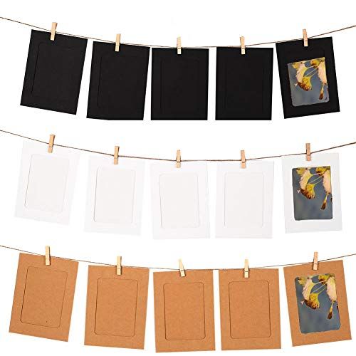  GooGou DIY Paper Photo Frame Wall Deco with Mini Clothespins and String Fits 4x 6 Pictures for College,Home,Dorm Room,Office(30 pcs)