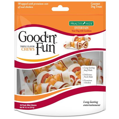  Good N Fun Triple Flavor Mini Rawhide Chews, 18-Count