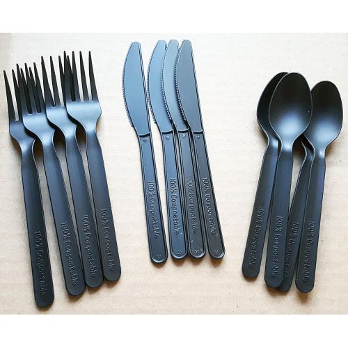  Good As Gold Compostable Heavyweight Disposable Forks, Knives & Spoons Set - 50ct each of Eco Friendly Compostable Forks, Knives & Spoons made from cornstarch