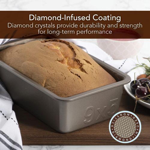  [아마존베스트]Goodcook Aluminized Steel, Diamond-Infused Non-Stick Coated Textured Bakeware, Loaf Pan, champagne pewter