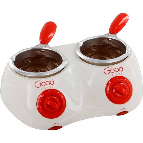  [아마존베스트]Good Cooking Dual Chocolate Melting Pot- Electric Chocolate or Cheese Fondue Fountain Pot with over 30 Free Accessories and 12 Recipes - Great Gift for Men/Women