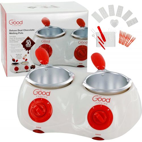  [아마존베스트]Good Cooking Dual Chocolate Melting Pot- Electric Chocolate or Cheese Fondue Fountain Pot with over 30 Free Accessories and 12 Recipes - Great Gift for Men/Women