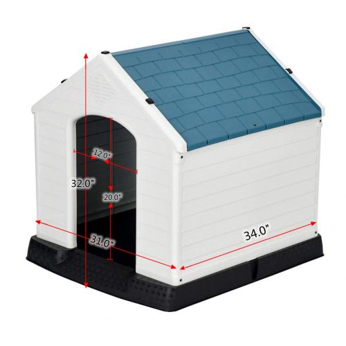  Good Life USA Good Life Outdoor Indoor Waterproof Plastic Dog House for Small Medium Large Dogs Outdoor Winter Pet Dog House Kennel Ventilate Blue & White Color