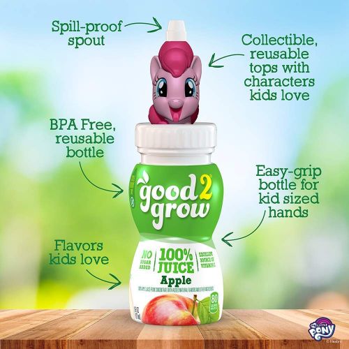  good2grow My Little Pony Character 100% Apple Juice, 6-pack of 6-Ounce Spill-proof Character Top Bottles, Non-GMO with No Sugar Added and Excellent Source of Vitamin C