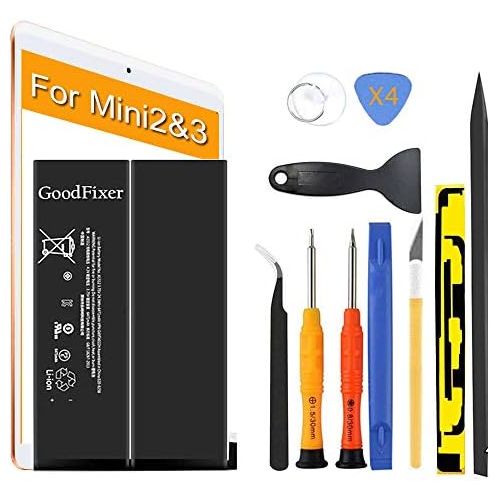  [아마존베스트]GoodFixer Replacement Battery Compatible with Apple iPad Mini 2/Mini 3, Complete Repair Tools Kit, Adhesive Strip, 0 Cycle 6471mAh Li-ion Replacement Battery [365 Days Warranty]