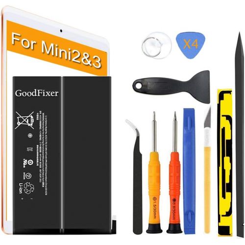  [아마존베스트]GoodFixer Replacement Battery Compatible with Apple iPad Mini 2/Mini 3, Complete Repair Tools Kit, Adhesive Strip, 0 Cycle 6471mAh Li-ion Replacement Battery [365 Days Warranty]