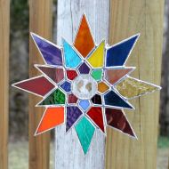 GoodGriefGlass Stained Glass Suncatcher - Multicolored Geometric with Glass Crystal Prism