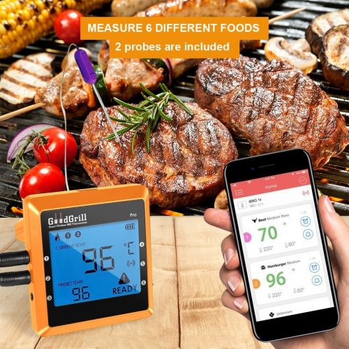  GoodGrill Wireless Meat Thermometer - Smart Original BBQ Grill Thermometer with Remote WIFI Mobile APP, Digital Bluetooth Connectivity - Oven Cooking Smoker with Large LCD Display & Dual Pro