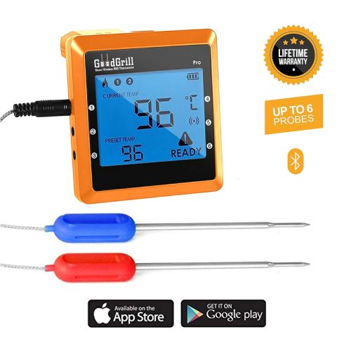  GoodGrill Wireless Meat Thermometer - Smart Original BBQ Grill Thermometer with Remote WIFI Mobile APP, Digital Bluetooth Connectivity - Oven Cooking Smoker with Large LCD Display & Dual Pro