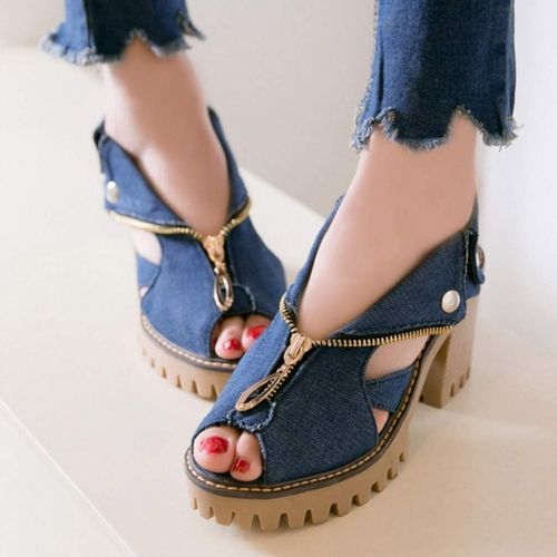  GoodLock(TM)_Women Shoes 2019 Hot!! Women High Heel Sandals, Ladies Cuffed Denim Thick Platform Fish Mouth Casual Shoes