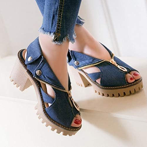  GoodLock(TM)_Women Shoes 2019 Hot!! Women High Heel Sandals, Ladies Cuffed Denim Thick Platform Fish Mouth Casual Shoes