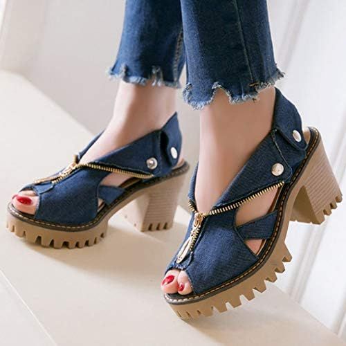  GoodLock(TM)_Women Shoes 2019 Hot!! Women High Heel Sandals, Ladies Cuffed Denim Thick Platform Fish Mouth Casual Shoes