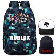GoodLuck97 Roblox Backpack With Baseball Cap and Knitted Hat, Student Bookbag Laptop Backpack Travel Computer Bag for Boys Girls Kids Teenagers Game Fans Gift (Lingger 4)