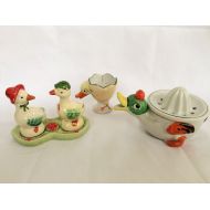 /GoodOldDaysShop Japanese Salt and Pepper Shakers with Holder ~ Ducks ~ Rare Juicer and Egg Coddler ~ Porcelain and Hand Painted ~ Vintage Collectible