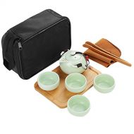 Goodbag Yixing Ceramic Teapot Chinese/Japanese Kungfu Teapot Purple Clay Teapot Travel Tea Set Porcelain Teapot, Teacups, Wooden Tea Tray, Portable Travel Bag (01879Green)