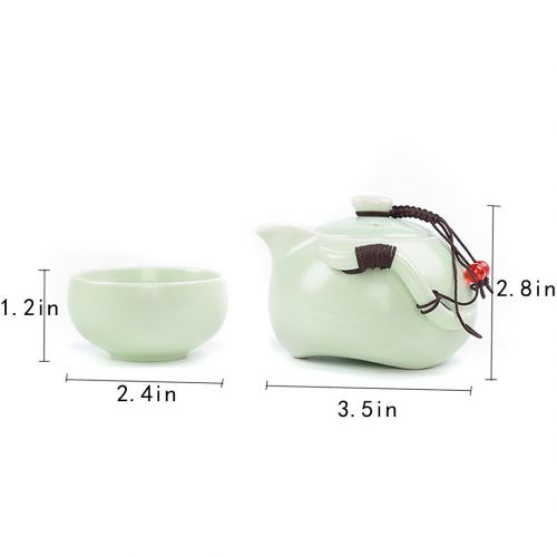  Goodbag Yixing Ceramic Teapot Chinese/Japanese Kungfu Teapot Purple Clay Teapot Travel Tea Set Porcelain Teapot, Teacups, Wooden Tea Tray, Portable Travel Bag (01879Green)