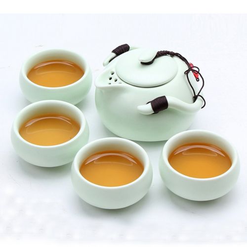  Goodbag Yixing Ceramic Teapot Chinese/Japanese Kungfu Teapot Purple Clay Teapot Travel Tea Set Porcelain Teapot, Teacups, Wooden Tea Tray, Portable Travel Bag (01879Green)